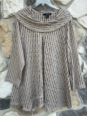 Ali Miles Taupe Open-Knit Cowl Neck Women's Top